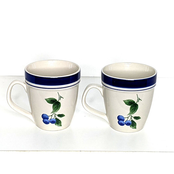 LL Bean Blueberry Stoneware Mugs Set Of 2 Coffee Cups 16 oz. Discontinued